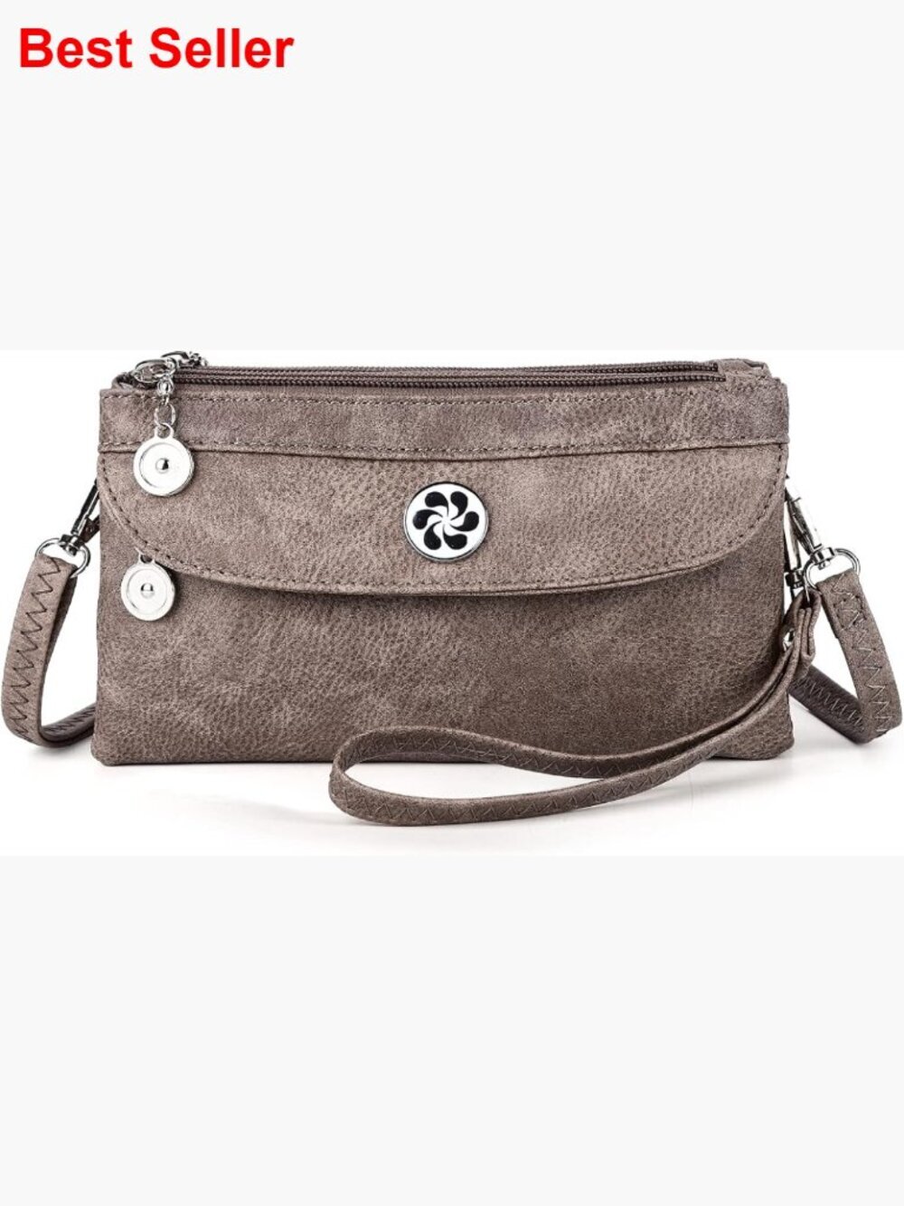 Vegan Leather Crossbody Bag with Wristlet Strap Small Purse for Women